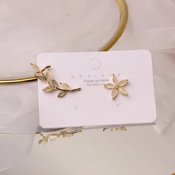 2020 korejski novo modno oblikovanje nakita lepe baker vdelan cirkon opal listov uho, kosti posnetek cvet asimetrične ženski uhani