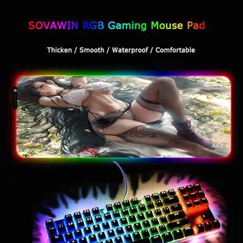 Seksi Anime Dekle RGB Gaming Mouse Pad Velike Mouse Pad Xxl Big Gamer Desk Miško, Mat, Led Mause Tipke Osvetljene Tipkovnice, Miši, Mat