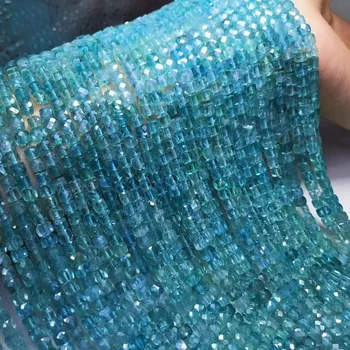 Naravni transparentno modra apatite kocka obrazi kvadratnih kroglice za needlework DIY zapestnico, ogrlico pravega kamna za nakit, izdelava