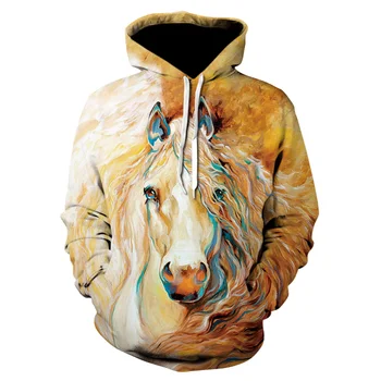Kul moške živali priložnostne long sleeve hooded majica 2020 stilsko osebnost konjsko glavo živali tiskanja hoodie