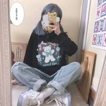 Kawaii Sladkarije Hoodie Ženske Gotike Majica Fashion Pozimi Plišastih Vrh Japonski Romantično Dolgimi Rokavi Pulover