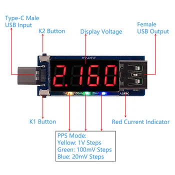 Moški Ženski USB Polnjenje Sproži LED Zaslon Voltmeter Ampermeter 5V/9V/12V/15V/20V/SKM PD2.0 PD3.0 Tip-C USB Vabo Naprave