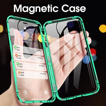 360 Kovinski Dvojno Kaljenega Stekla Primeru Telefon Za iPhone11 11 XR Pro XS MAX 7 8 6 6S Plus Kritje Magnetni Adsorpcije Primeru