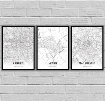 London Luton Manchester Mansfield Middlesbrough Milton Keynes Northampton Norwich Nottingham Oxford, Združeno Kraljestvo Zemljevid Plakat