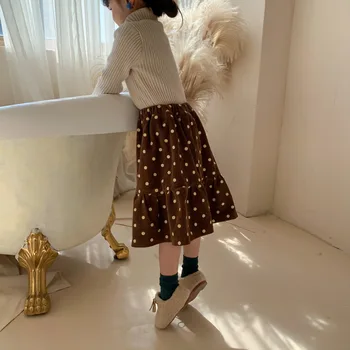 Otrok 2020 Nove Zimske Dekleta Zgosti Polka Dot Pol Krilo Dekle Otroka Velvet Ruffle Vzročno Modni z Žametno Krila