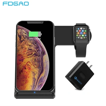 FDGAO 10W Qi Brezžični Polnilnik Za iPhone XS Max XR X 8 Samsung S8 S9 Hitro Polnjenje Imetnik Pad Dock Stojalo za Apple Watch 4 3 2