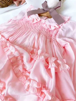 Otrok Boutique Dekle Letnik Ročno Izdelani Smocked Roza Obleko Otroci Ročno Smocking Emboridery Obleke Baby Španski Frock Oblačila