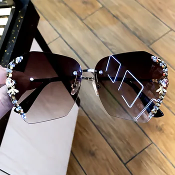 2020 Luksuzne blagovne Znamke Modno Oblikovanje Rimless čebel sončna Očala Ženske Letnik Diamond Gradient odtenek sončna Očala Za Nov Ženski