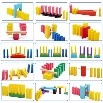 1Set Barve Razvrsti Leseni Domino Pribor Bloki Jigsaw Odraslih Domine Igre Igrače za Otroke Stavbe in Gradnje Igrače