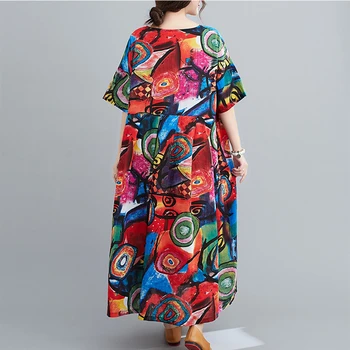 Plus Velikost Poletje Plaža Obleko 2020 Bohemian Ženske Obleke Bombaž Floarl Tiskanja Ženske Priložnostne Svoboden Dolgo Boho Elegantno Obleko Vestido