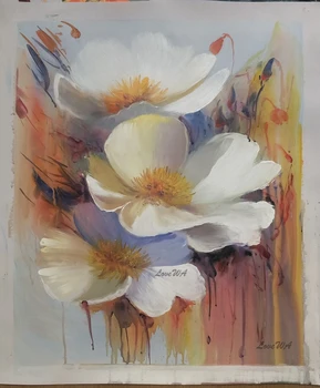 Tri Bele Rože Povzetek Oljna slika, Sodobno Ročno pobarvane Stenske Umetnosti Dnevna Soba Slika Domov Dekoracijo Slikarstvo Ni Uokvirjena