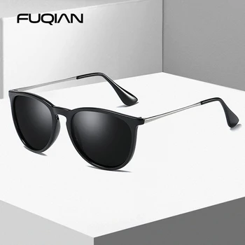 FUQIAN Klasičnih Krog Polarizirana sončna Očala Moški Ženske Modni Plastičnih Vožnjo sončna Očala Moški Črnih Odtenkih Roza Očala UV400