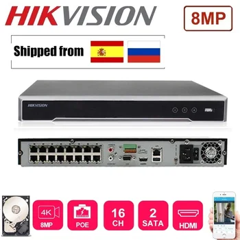 4K Hikvision DS-7608NI-K2/8P DS-7616NI-K2/16P angleški različici 8/16POE vrata NVR z 2SATA vrata plug & play NVR H. 265
