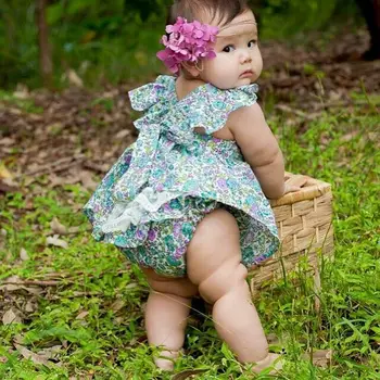 Na Zalogi Ins Baby Toddler Dekle Določa Zeleno Cvetno Ruffles Vrhovi+čipke Hlače Srčkan Baby Določa Dekle, Princesa Clothings