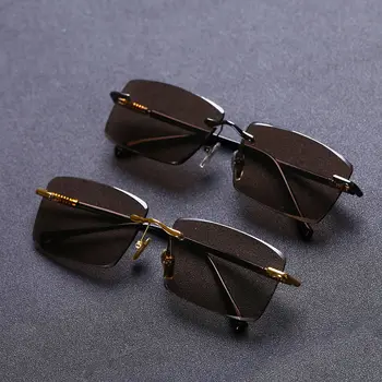 Vazrobe Stekla, sončna Očala Moški Kamen sončna Očala za Moške Rimless Očala Anti Scratch Temno Rjave barve, Vintage