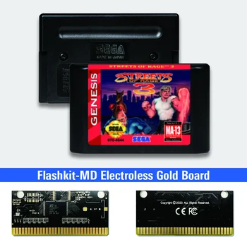 Streets of Rage 3 - ZDA založbo Flashkit MD Electroless Zlato PCB Kartico Sega Genesis Megadrive Video Igra Konzola