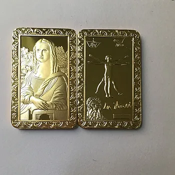 10 kos nasmeh Mona Lisa Davis značko 24k pozlačeni Ameriški spominki iz plemenitih kovin, kovinski bar kovanec dekoracijo 50 x 28 mm značko