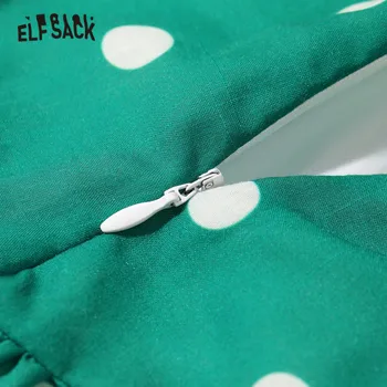 ELFSACK Zelena Polka Dot Priložnostne Slip Midi Obleka Ženske 2020 Poletje ELF Letnik brez Rokavov korejski Stilsko Dame Počitnice Obleke