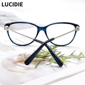 LUCIDIE 2020 Moda Cat Eye Glasses Ženske Spektakel Kratkovidnost Očala Acetat Očala Okvir Optičnih Slik Jasno, Leče za Očala