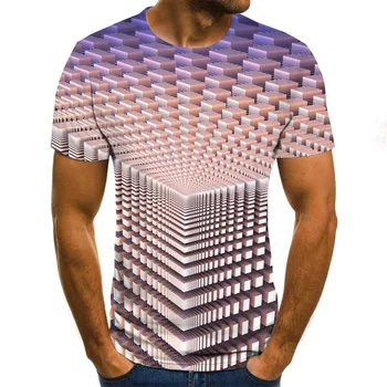 Zabavno 3D geometrijskih prikrivanje moška T-shirt moda Harajuku vrhovi poletje kariran priložnostne krog vratu majica plus velikost ulične