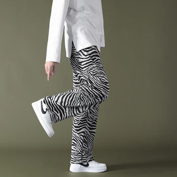2021 Novih Moških Sweatpants Moda Zebra Tiskanje Vrvico Priložnostne Hlače Letnik Naravnost Ohlapne Hlače Plus Velikost Dna 5XL