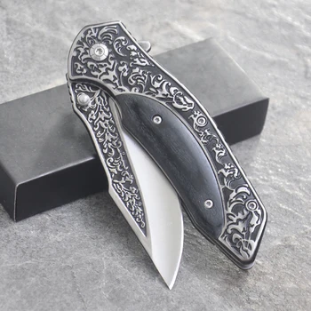 Blagovne znamke Damask Jekla, Zložljiv Nož Lesa + Ebony Titanium ročaj Prostem Kampiranje Preživetje Lovski Nož Žep Kompaktni Noži