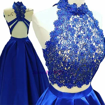 Royal Modra Seksi dvodelni Maturantski ples Obleke 2020 Saten Backless Dolgo Poceni Večerne Formalnih Nositi Obleko Haljo de Soiree