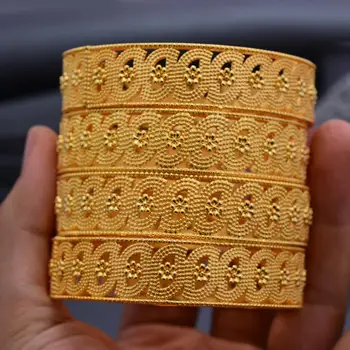 24k 4Pcs Zlato Barvo Bangles Za Afriške ženske poročne Bangles Zapestnice Zlato poroko darila Etiopski Bangles nakit