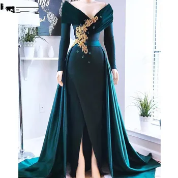 Elegantno Lovec Zelena Muslimanskih Večerno Obleko 2020 Dubaj Islamske arabski Saten Proti-Vrat Dolgimi Rokavi Ženske Formalno Obleko haljo de soiree