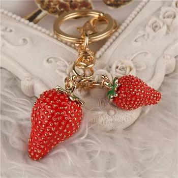 Nove zlitine sladko sadje key ring deklica jagoda avto keychain ustvarjalne izvrstno darilo vrečko obesek ključnih verige ženski čar nakit