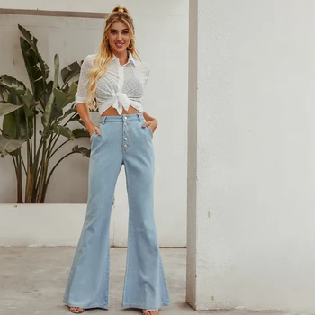 JYSS nov modni jeans za ženske, svetlo modra pantalones vaqueros mujer širok noge flare hlače visoko pasu kavbojke 30158
