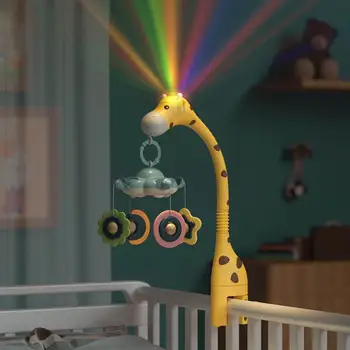 Srčkan Žirafa Profil Otroška Posteljica Mobilne S Projektorjem In Svetlobe Glasbeni Obračanje Zvečka Za Pomagati Otroku, Da Udobno Spanje