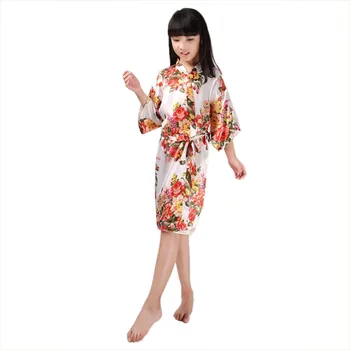 2017 Otroci Saten Rajon Kimono Plašč Cvjetnim Tiskanja Cvet Kopalni Plašč Otrok Nightgown Sleepwear Hišna Obleke