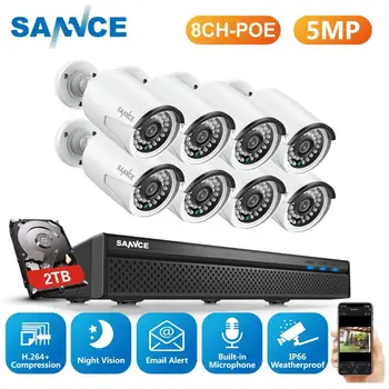 SANNCE 8CH 5MP Žično NVR POE Varnostne Kamere Sistem 5MP IP66 Zunanji IR-CUT CCTV Canera Video Nadzor, Video Snemalnik Kit