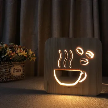 Cafe 3D Lesa LED Nočna Lučka kavarna Dekoracija Razsvetljava Spalnica Postelji Dekor Lamparas Doma Lampe Luminaria Quarto Svetilke