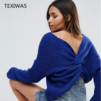 TEXIWAS 2018 nove Pozitivne in negativne nositi dolgo sleeved V-vratu jopica moda multi-barvni off ramenski ženska oblačila
