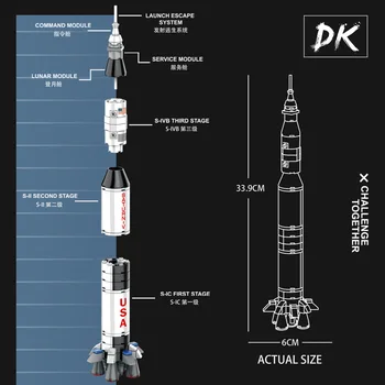 DK 7022 Tehnika Apollo Projekta Lunar Astronavt Saturn V Nosilno Raketo Model Stavbe, Bloki, Opeke, Igrače za Otroke