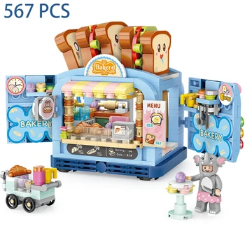 Mini Avto gradniki Pica, Kava Trgovine Model Številke Hrane Tovornjak Opeke Kit Dekleta Izobraževalne Igrače za Otroke Božično Darilo