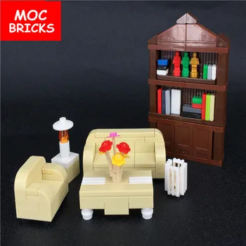 Nastavite Prodaje MOC Opeke DIY Pohištvo Družine nastavite naslonjač& Kavč set model akcijskega slika Izobraževalne gradniki Otroci Darila