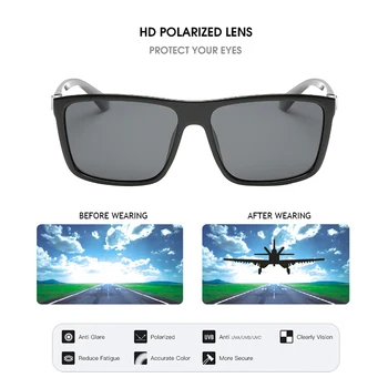 FUQIAN blagovne Znamke Klasičnih Kvadratnih Polarizirana sončna Očala Moški Letnik Plastično Ogledalo Unisex sončna Očala Črna Vožnje Očala UV400