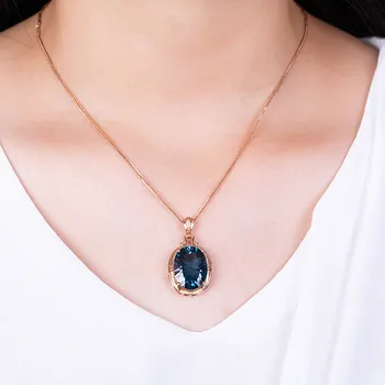 Vintage modra kristal topaz akvamarin dragih kamnov diamanti ženske obesek ogrlice 18k rose gold barvi choker nakit, dragulji darilo