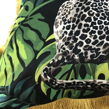 ESSIE DOMA Tropskih Živali Vzorec Leopard, Jaguar Digital Print Žamet Blazine Pokrov Vzglavnik Z Zlato Tassel
