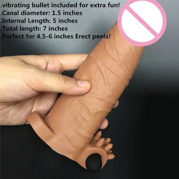 7 palcev L Realističen Penis Rokavi Z Bullet z vibriranjem Penis Širitve Podaljša Kondomi Penis Tulec Sex igrača za moške odrasle