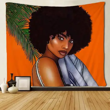Afriško Ameriške Ženske Dekle Oranžna Design Po Meri Tapiserije