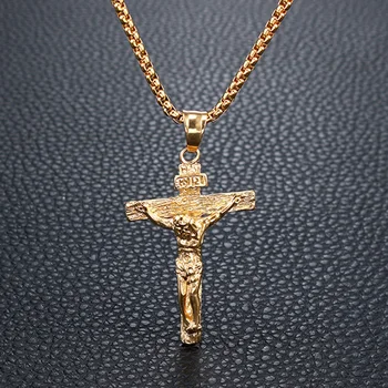 Križani Jezus Kristus Moški Nakit Zlata Barva Nerjavnega Jekla Križ Obesek Z Vratu Verige Ogrlice Za Človeka Dropshipping XL1028