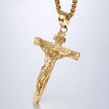 Križani Jezus Kristus Moški Nakit Zlata Barva Nerjavnega Jekla Križ Obesek Z Vratu Verige Ogrlice Za Človeka Dropshipping XL1028