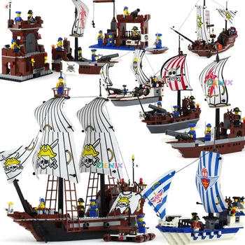 Razsvetli Pirat Ladje Model Združljiv Legoinglys Ladje, Čolni Grad Karibskih Piratov Srednjeveški Številke Gradniki Igrače