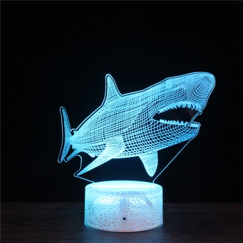 Kralj Ocean Akril 3D Lučka Shark 7 Sprememba Barve Noč Svetlobe Baby Darila LED Desk USB Lučka Vzdušje Dekor trgovina s Spominki, Odd.