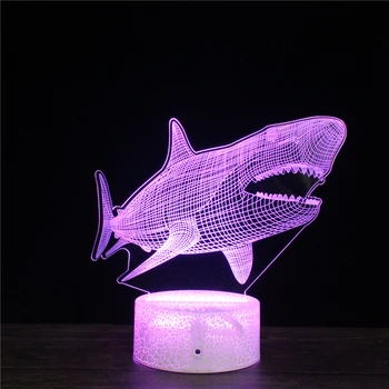 Kralj Ocean Akril 3D Lučka Shark 7 Sprememba Barve Noč Svetlobe Baby Darila LED Desk USB Lučka Vzdušje Dekor trgovina s Spominki, Odd.