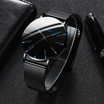 2020 Minimalističen Moda za Moške Ultra Tanek Ure Preprost Moški Podjetja iz Nerjavečega Jekla Očesa Pasu Quartz uro relojes modernos